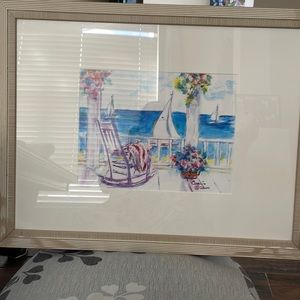 Framed and matted print by Curcio. Ocean view from porch. Calming print